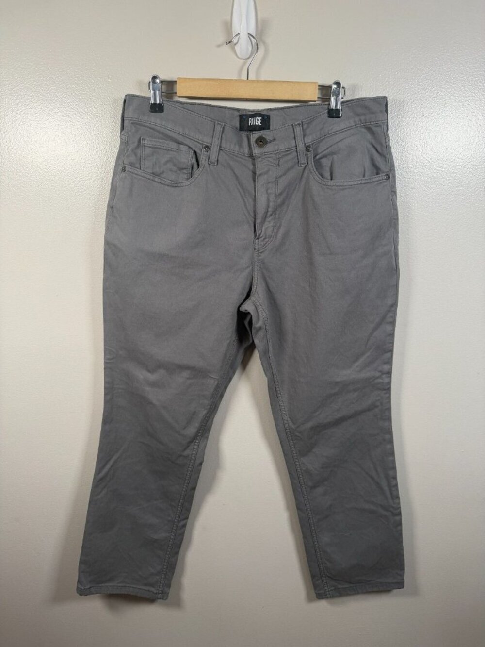 Paige Federal Jeans Mens Size 36x28 Slim Fit Straight Leg Brushed Nickel Gray